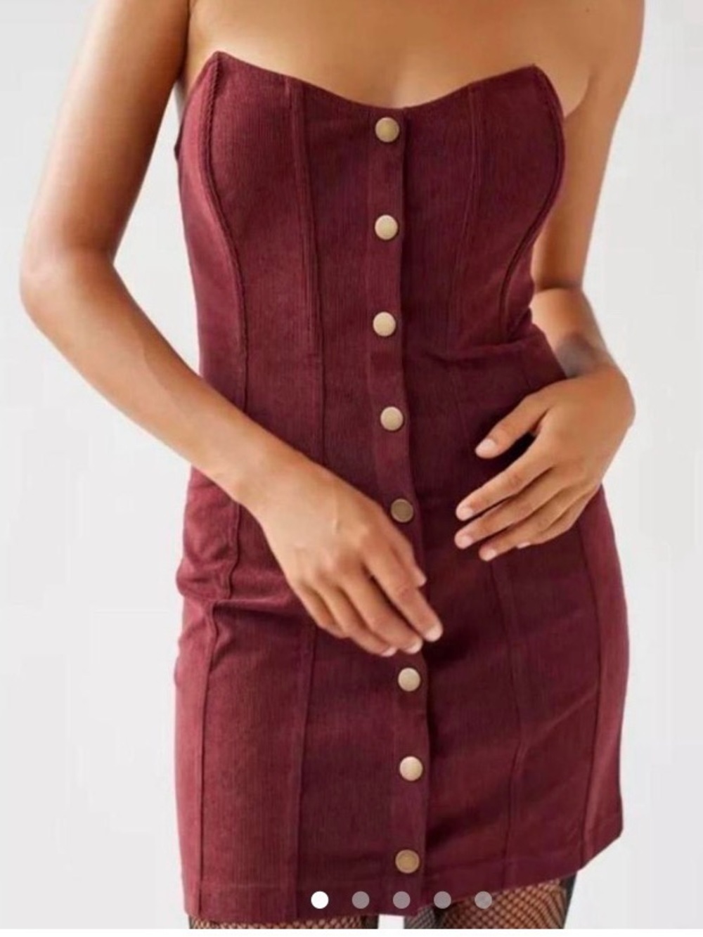 Urban Outfitters Strapless Burgundy Button-Front Bodycon Strapless Dress